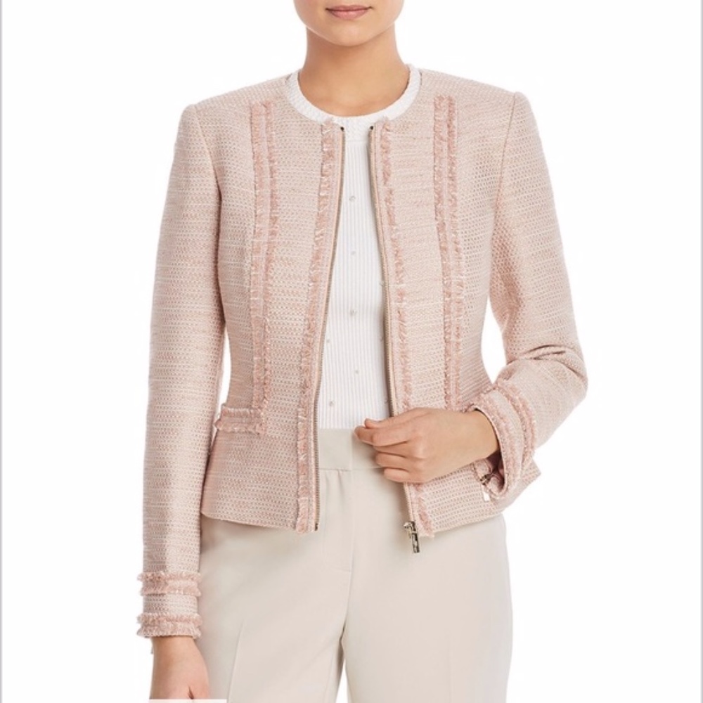 NWOT Karl Lagerfeld Pink French Rose Tweed Jacket